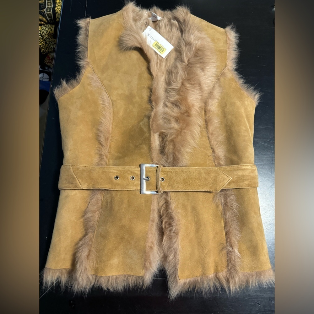 VTG Shearling Lamb Fur Belted Vest Penny Lane Luxury Warm Mob Wife Boho Indie 10